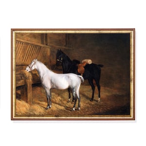 Vintage Horse Stable Art Print: Equestrian Painting, Rustic Barn Decor