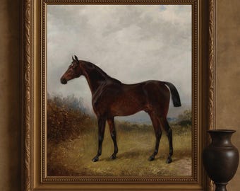 Antique Bay Horse Portrait Art Print: Equestrian Wall Decor (Digital Download)
