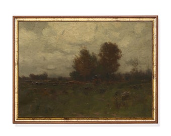 Vintage Autumn Landscape Painting: Rustic Moody Art Print