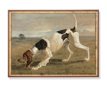 Cuadro antiguo de perro pointer: lámina decorativa de animales de granja para pared.