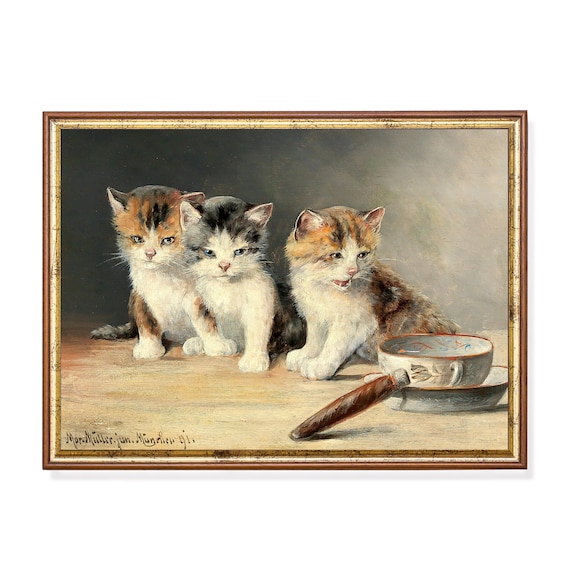 3匹の子猫の絵画 | 猫のプリント | ヴィンテージ ウォール