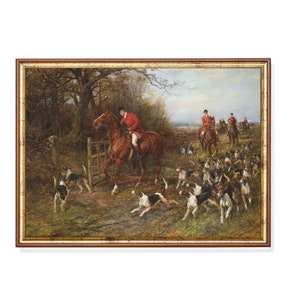 Vintage Fox Hunting Art Print – Equestrian Horse & Hound Scene, English Countryside Sporting Painting, Classic Rustic Home Wall Decor