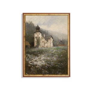 Mailed Print | Vintage Landscape Painting | Church on the Hill | Country Decor | Print and Ship | Farmhouse Decor | 18th century Art