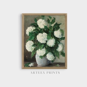 Hortensia en un jarrón / Pintura vintage / Impresión floral antigua / Pintura de hortensias / Descarga digital / Arte mural imprimible / Arte para sala de estar