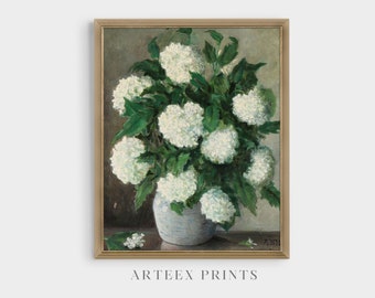 Hydrangea in a Vase | Vintage Painting | Antique Floral Print | Hydrangea Painting | Digital Download | Printable Wall Art | LivingRoom Art