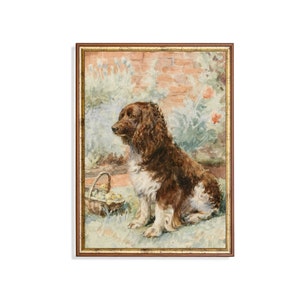 Vintage Dog Painting | Antique Animal Print | Rustic Wall Decor | Digital Download | Printable Wall Art | Farmhouse Decor | Dog Lover Gift