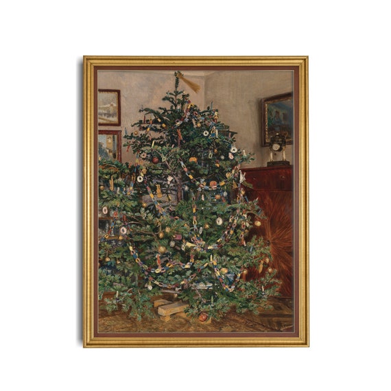 アンティーククリスマスツリーの絵画：ヴィンテージホリデー