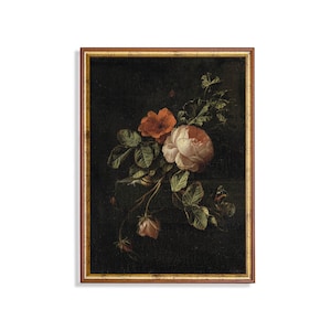 Pintura de natureza morta com rosas vintage: impressão de arte floral melancólica