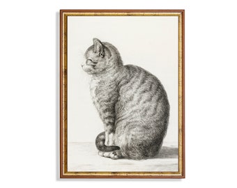 Vintage Cat Sketch Print: Antique Farm Animal Art