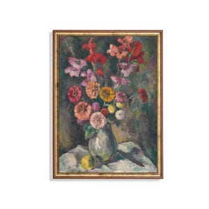 Vintage Floral Still Life Art Print: Cottagecore Kitchen Decor