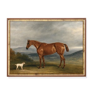 Vintage Horse and Dog Painting: Rustic Farmhouse Equestrian Art (Digital Download)