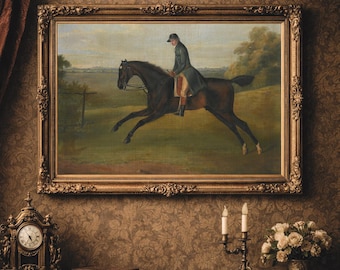 Impression équestre vintage : cavalier du XIXe siècle, paysage de campagne (téléchargement numérique)