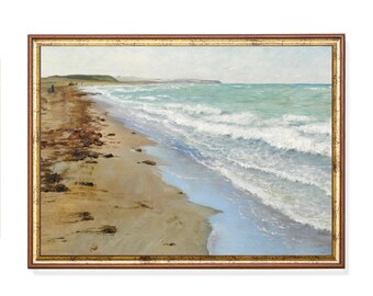 Tableau vintage paysage marin : impression d'art côtier antique Ocean Beach