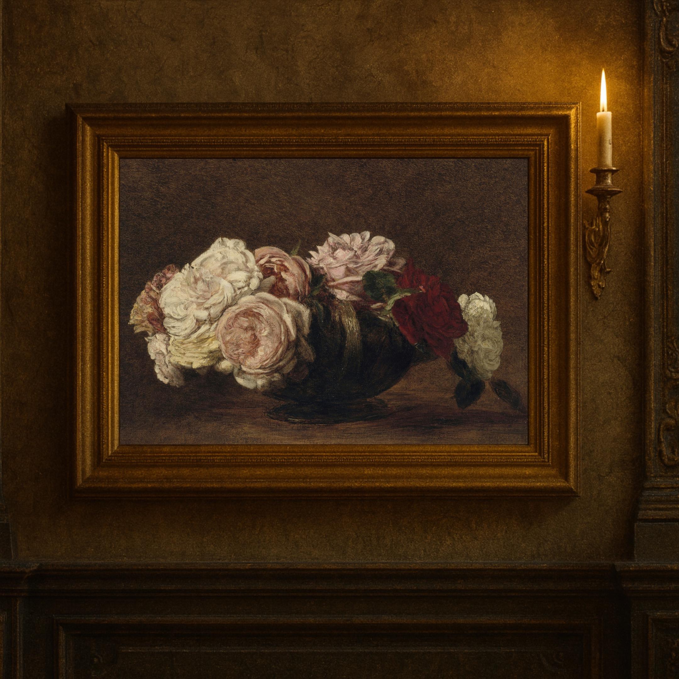 Vintage Rose Still Life Print: Moody Floral Antique Painting - Etsy