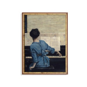 Vintage Woman Playing Piano Art Print: Moody 19th Century Portrait