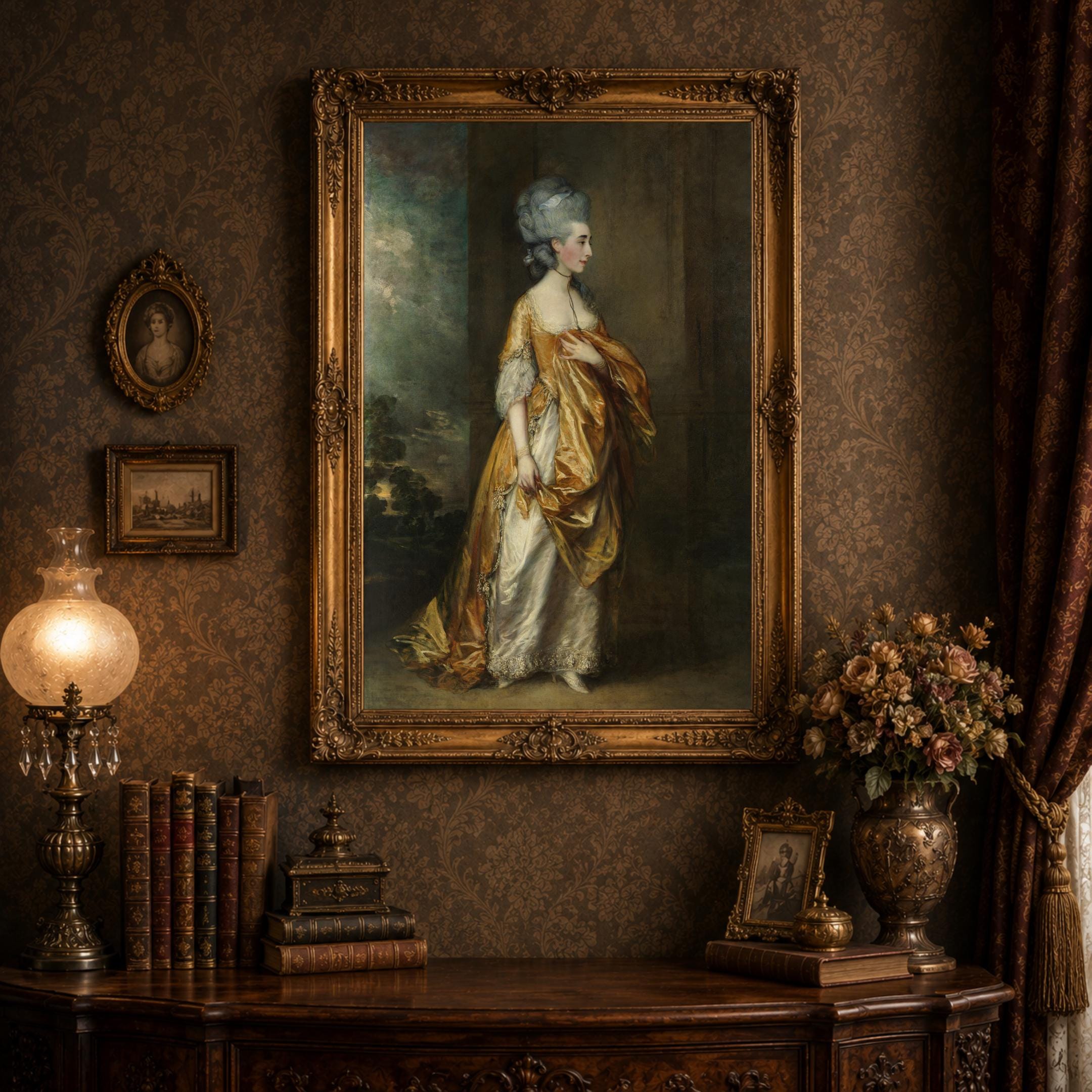 Victorian Lady Portrait Art Print, Antique Oil Painting, Elegant ...