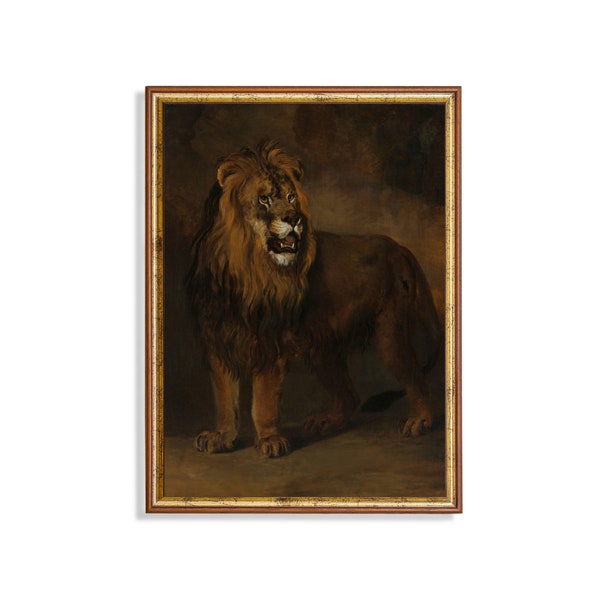 Vintage Lion Painting | Antique Animal Print | Digital Download | Printable Wall Art | Moody Rustic Print | Farmhouse Decor | Fine Art Print