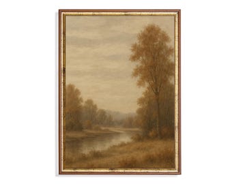 Autumn River Landscape Print, Fall Nature Wall Art Vintage Tonalist Landscape, Neutral Rustic Decor, Cozy Autumn Printable, Digital Download
