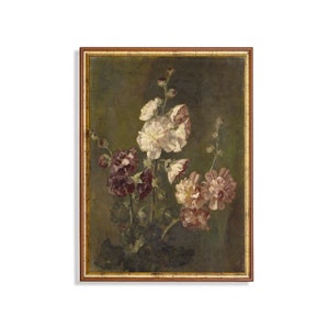 Vintage Hollyhock Floral Print: Antique Botanical Still Life (Digital Download)