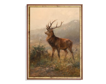 Mailed Print | Vintage Deer Painting | Antique Animal Print | Moody Rustic Art | Farmhouse Decor | Fine Art | Printed and Shipped