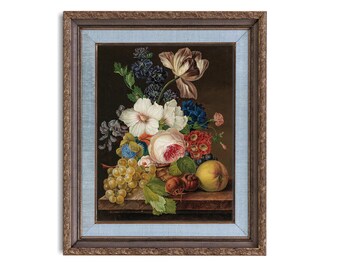 ヴィンテージ風の花柄静物画：趣のある素朴なアンティーク絵画 - Etsy 日本