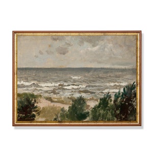 Vintage Coastal Painting | Antique Ocean Seascape Print | Rustic Moody Painting | Digital Download | Printable Wall Art | 18th Century Art