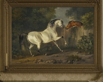 Vintage Horse Painting | Antique Equestrian Art, Farmhouse Decor (Digital Download)