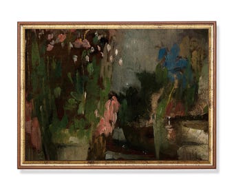 Vintage Floral Art Print: Abstract Flowers on Terrace