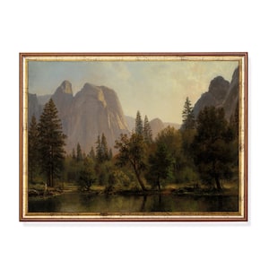 Stampa spedita / Pittura di montagna vintage / Stampa artistica di paesaggio antico / Opere d'arte della foresta del lago / Belle arti del XIX secolo / Stampato e spedito