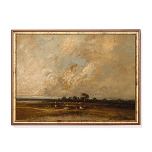 Mailed Print | Landscape Painting | Vintage Cows Print | Antique Meadow Landscape | Cattle Artwork | Moody Rustic Art | Printed and Shipped