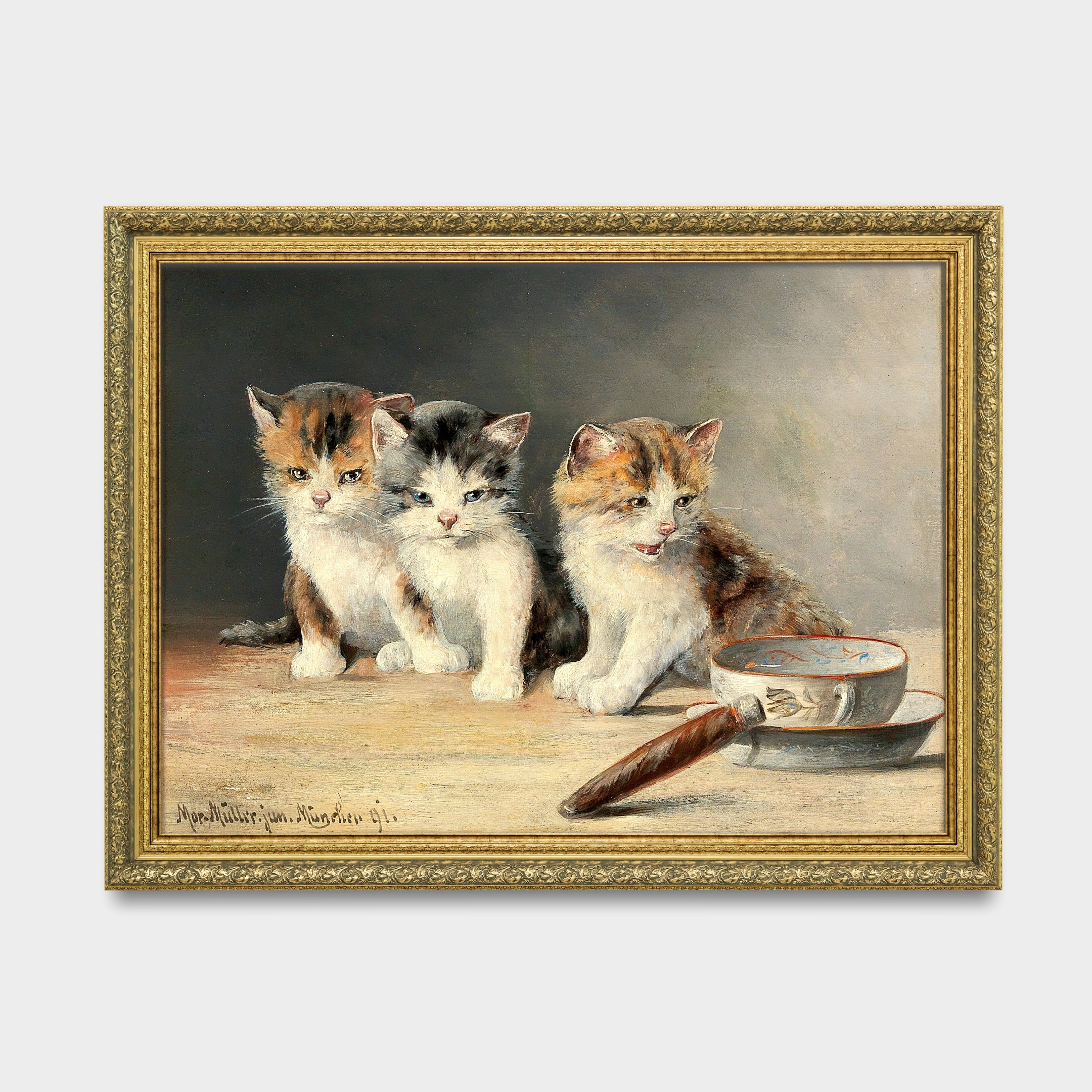絵画インテリア 額付( 銀 ) 油絵 F4-090218 子猫と女の子（蟻さん） 絵画インテリア 額付( 銀 ) 油絵 F4-090218 子猫と女の子（蟻さん）