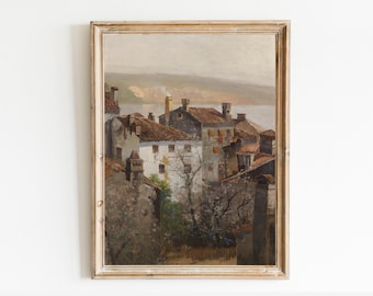 European Village Rooftops Print: Rustic Architecture, Red Tile Roof (Digital Download)