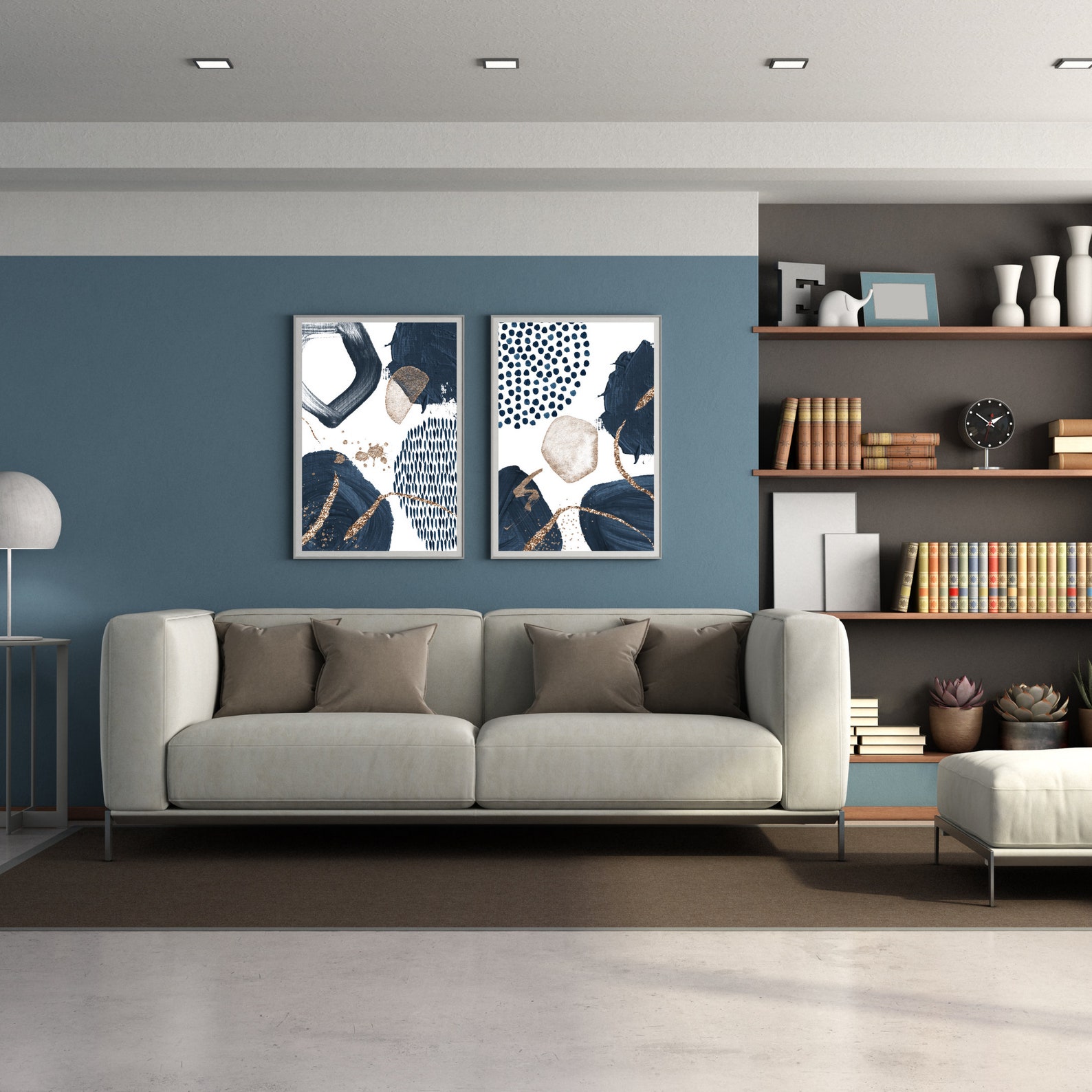 Navy Blue Gold Wall Art Print Set of 3 Nordic Printable Poster Etsy