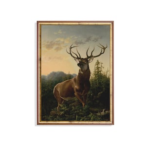 Vintage Deer Painting: Rustic Farmhouse Animal Print