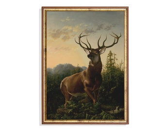 Vintage Elk Art Print: Majestic Stag, Forest Wildlife (Digital Download)