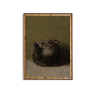 Antique Teapot Still Life Painting: Vintage Farmhouse Art Print