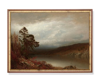 Vintage Autumn Landscape Painting: Rustic Country Scenery Art Print