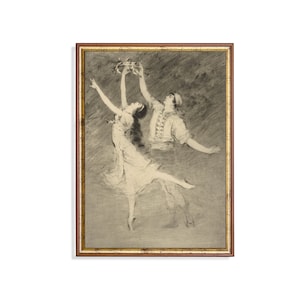 Vintage Dancing Figure Art Print: Antique Line Sketch