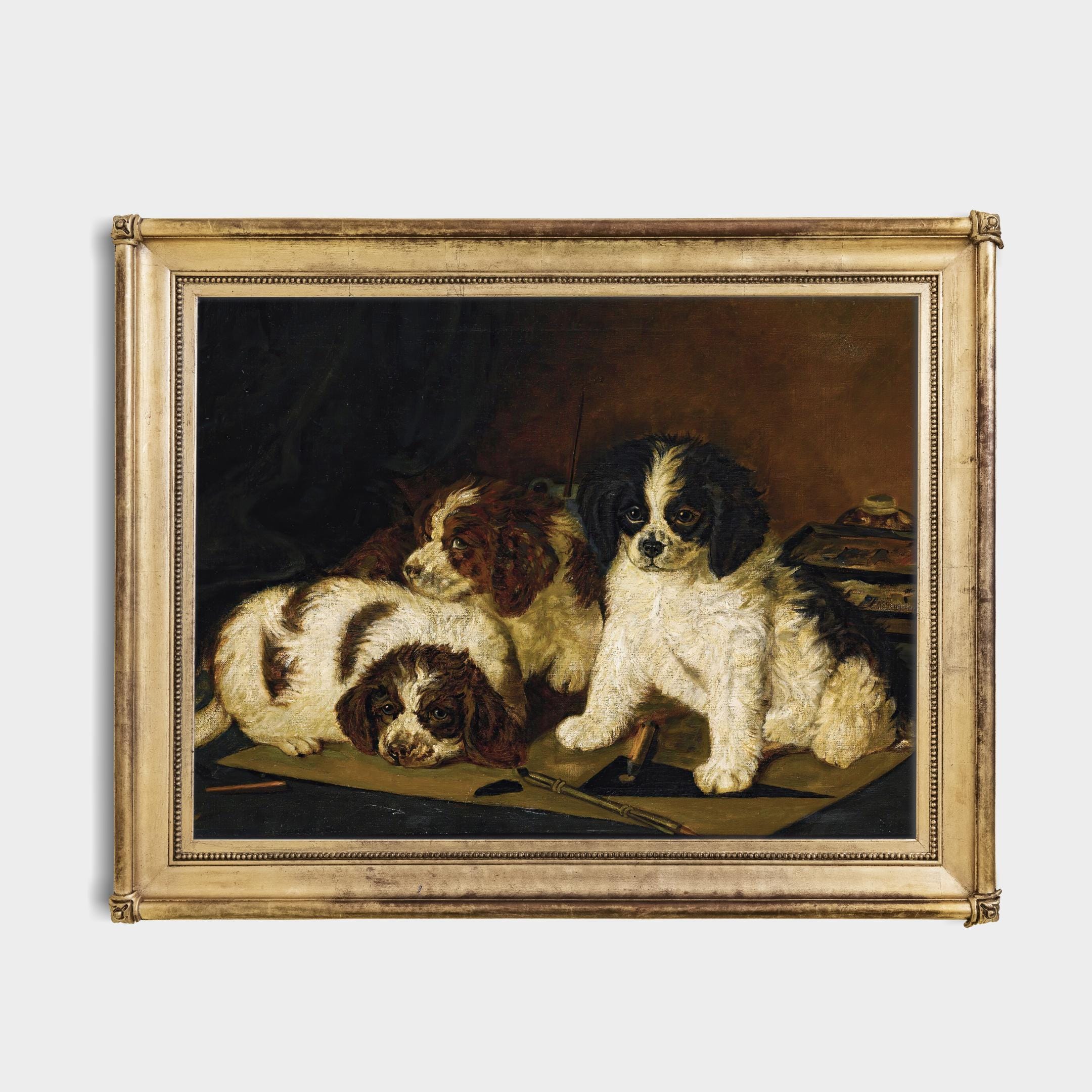 Vintage Spaniel Puppies Painting Art Print – Antique Dog Portrait ...