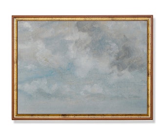 Vintage Cloud Study: Antique Sky Oil Painting Print