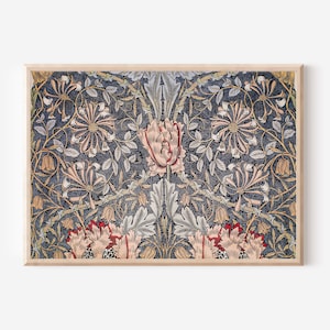 William Morris Floral Pattern Print – Vintage Arts & Crafts Botanical Tapestry Design with Tulips and Vines – Historic Wall Art