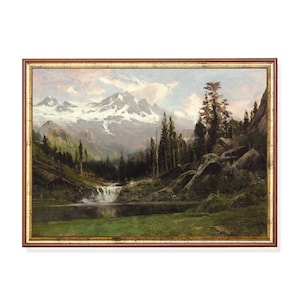 Mailed Print | Vintage Mountain Painting | Antique Landscape Print | Country Decor | Rustic Rocky Mountains | Printed and Shipped