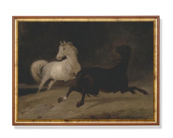 Vintage Horse Painting: Moody Equestrian Print, Farmhouse Wall Art