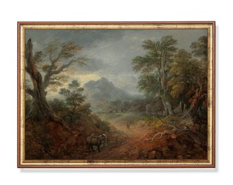 Vintage Berglandschaft Gemälde Druck - Rustikale europäische Landschaft Wandkunst