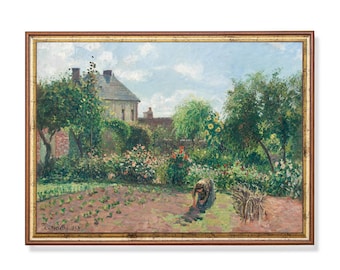 希少品 カミーユピサロ 絵画井戸端の女と子供 アート名画 木製 フレーム付き ピサロ【井戸端の女と子供】 - 手描き 絵画（油絵複製画）販売のアート