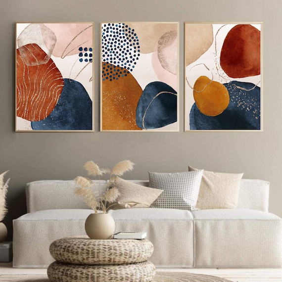 Navy and Orange Wall Art Color Block Art 