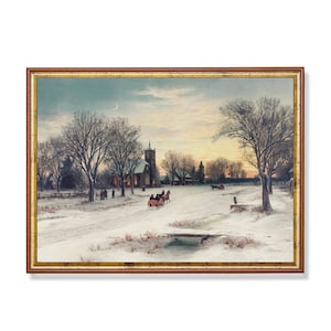 Victorian Christmas Village Painting: Antique Winter Scene (Digital Download)