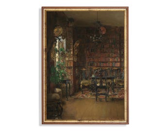 Vintage Library Interior Art Print: Moody Still Life Wall Decor