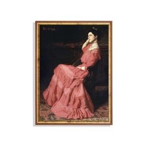 Vintage Lady in Pink Dress Portrait: 19th Century Farmhouse Art (Digital Download)