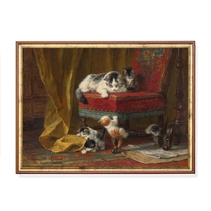 Victorian Cat Family Print: Whimsical Antique Animal Wall Art